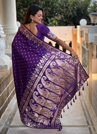 Violet Banarasi Silk Jacquard Work Classic Saree