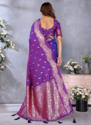 Violet Banarasi Silk Traditional Saree