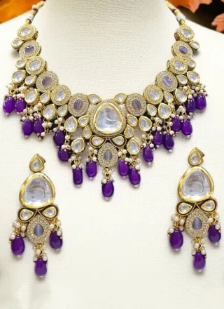 Violet Beads, Moti and Stone Work Necklace Set