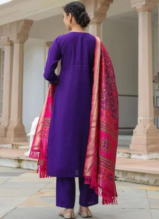Violet Blended Cotton Trendy Suit
