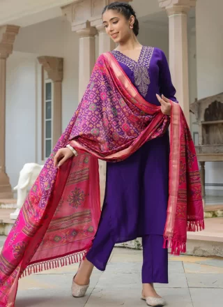 Violet Blended Cotton Trendy Suit