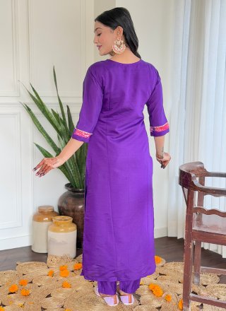 Violet Chanderi Salwar Suit with Embroidered and Print Work