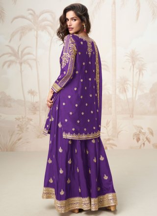 Violet Chinon Readymade Style with Embroidered, Sequins and Zari Work