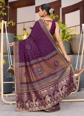 Violet Cotton Contemporary Sari with Foil Print Work