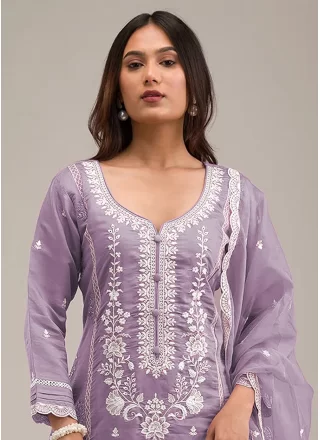Violet Cotton Salwar Suit with Embroidered Work