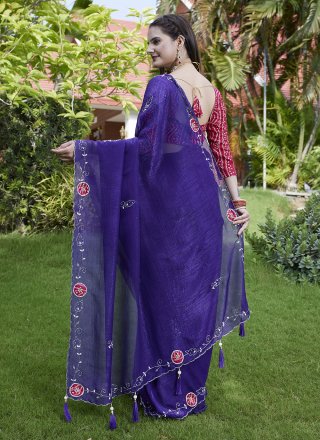 Violet Diamond and Hand Work Chiffon Classic Sari