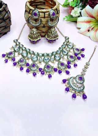 Violet Diamond, Moti and Stone Work Necklace Set