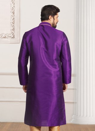 Violet Dupion Silk Embroidered Work Kurta Pyjama for Ceremonial