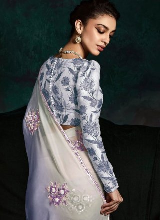 Violet Fancy Fabric Shaded Saree with Booti, Embroidered, Sequins, Thread and Zari Work