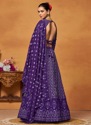 Violet Faux Georgette Embroidered and Zari Work Lehenga Choli