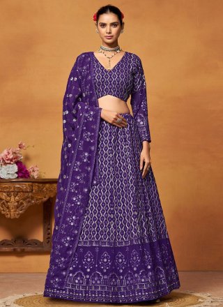 Violet Faux Georgette Embroidered and Zari Work Lehenga Choli