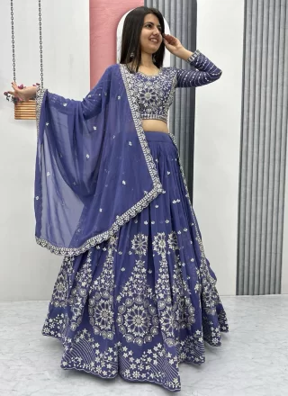 Violet Faux Georgette Readymade Lehenga Choli with Embroidered and Sequins Work