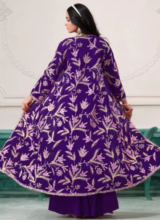 Violet Faux Georgette Salwar Suit with Embroidered and Zari Work