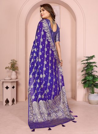 Violet Floral Patch Work Georgette Trendy Saree