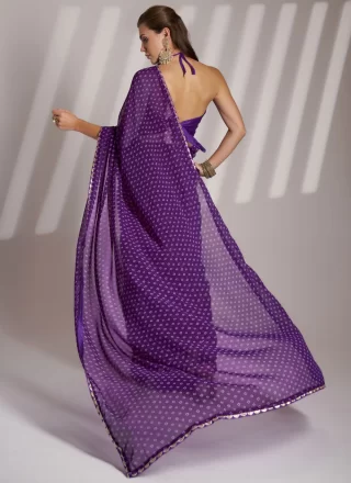 Violet Georgette Print Work Contemporary Saree for Casual