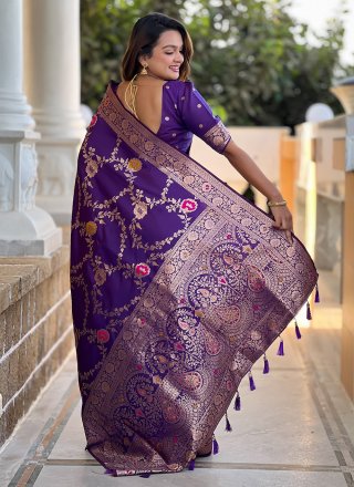 Violet Meenakari Work Banarasi Silk Contemporary Sari