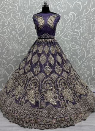 Violet Net Diamond, Dori, Fancy, Multi, Sequins, Thread and Zari Work Lehenga Choli