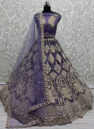 Violet Net Diamond, Dori, Fancy, Multi, Sequins, Thread and Zari Work Lehenga Choli