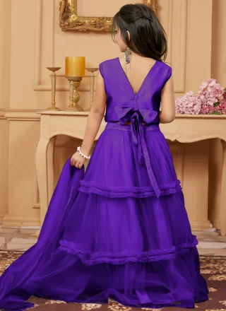 Violet Net Readymade Lehenga Choli In Plain