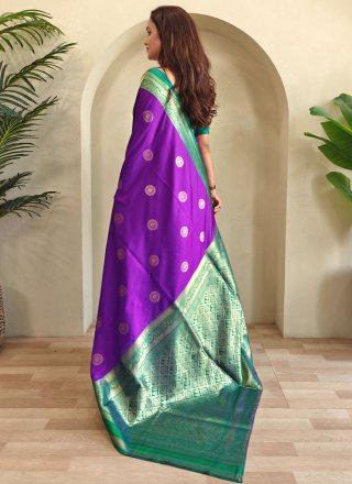 Violet Silk Classic Saree with Woven Work for Ceremonial
