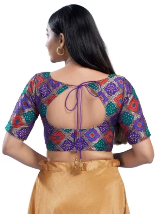 Violet Silk Designer Blouse with Jacquard Work
