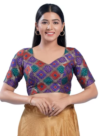Violet Silk Designer Blouse with Jacquard Work