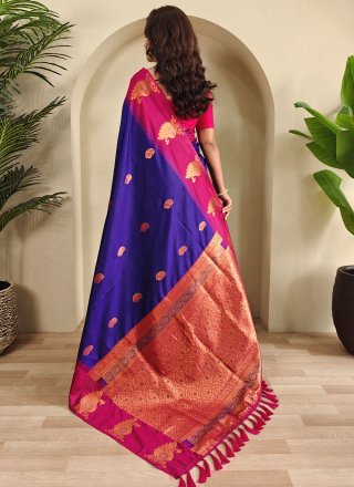 Violet Silk Designer Saree with Weaving and Zari Work