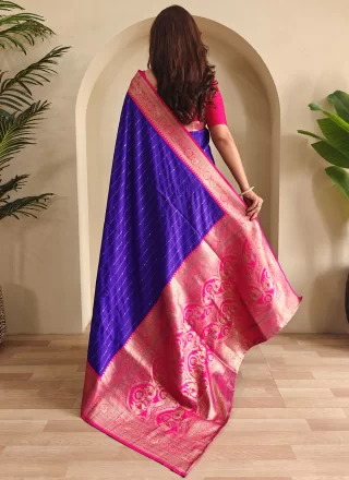 Violet Silk Designer Sari with Weaving Work