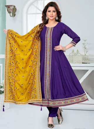 Violet Silk Embroidered Work Pant Style Suit