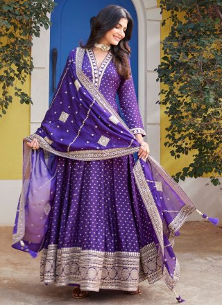 Violet Silk Jacquard and Zari Work  Designer Gown
