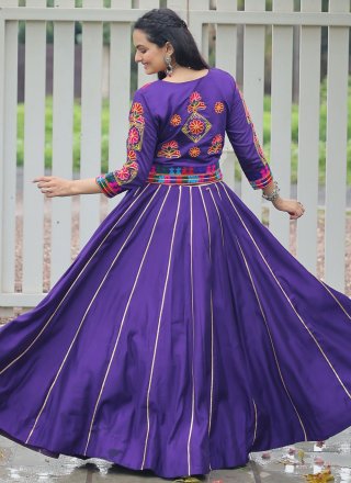 Violet Silk Readymade Lehenga Choli with Lace Work