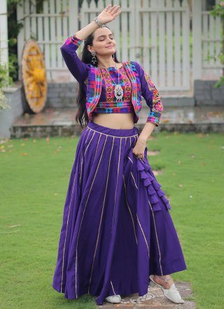 Violet Silk Readymade Lehenga Choli with Lace Work