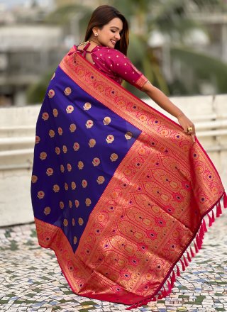 Violet Silk Traditional Saree with Woven Work