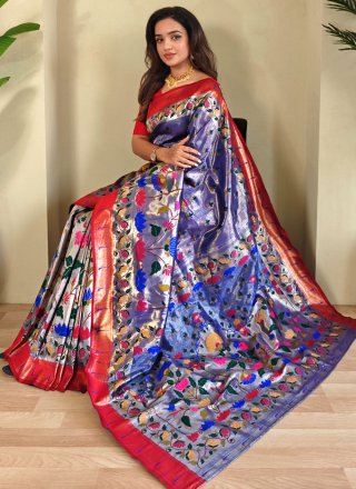 Violet Silk Trendy Saree with Weaving Work