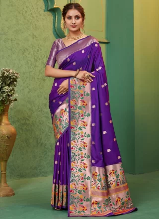 Violet Silk Weaving Work Classic Sari