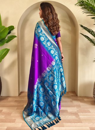 Violet Silk Weaving Work Classic Sari for Ceremonial
