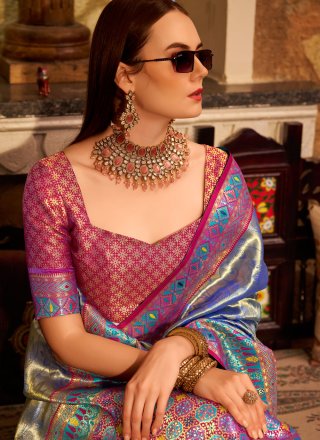 Violet Silk Weaving Work Contemporary Sari for Ceremonial