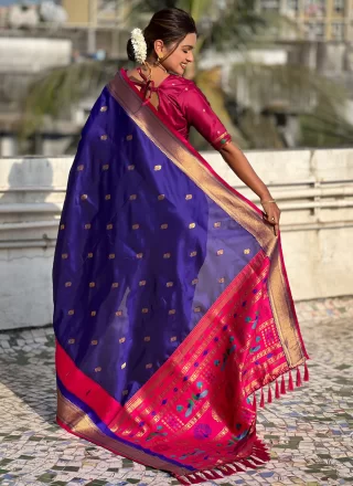 Violet Silk Weaving Work Designer Saree