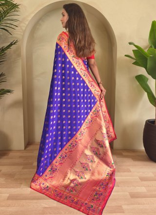 Violet Silk Weaving Work Designer Sari for Ceremonial