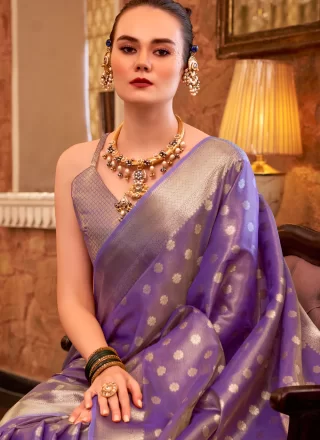 Violet Tissue Classic Saree with Weaving and Zari Work