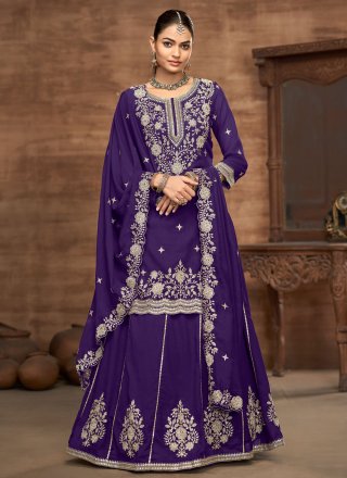 Violet Vichitra Silk Readymade Lehenga Choli