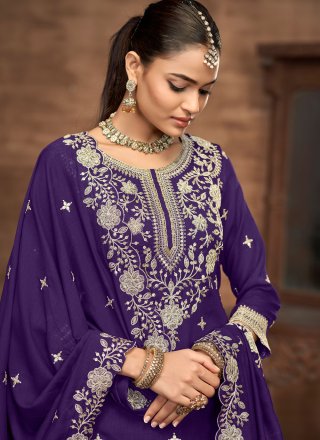Violet Vichitra Silk Readymade Lehenga Choli