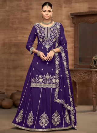 Violet Vichitra Silk Readymade Lehenga Choli