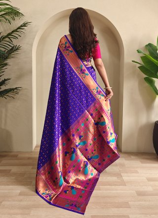 Violet Woven Work Silk Contemporary Sari