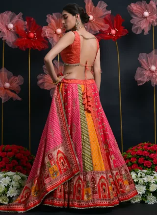 Viscose A - Line Lehenga Choli with Cut Dana, Embroidered, Print, Thread and Zardosi Work