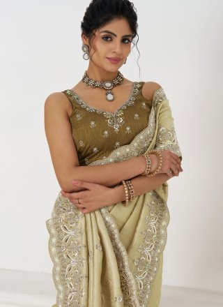 Viscose Classic Saree In Beige Color