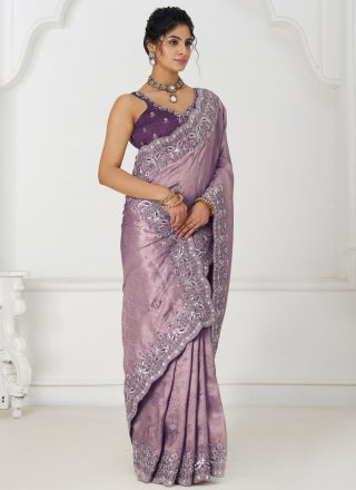 Viscose Designer Sari In Lavender Color