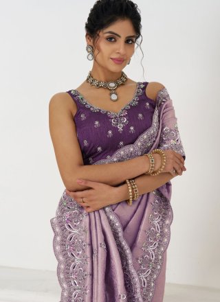 Viscose Designer Sari In Lavender Color