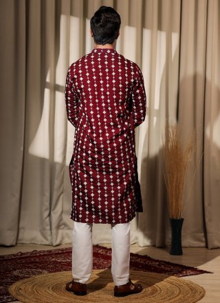 Viscose Kurta Pyjama In Maroon Color