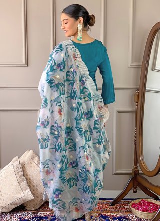 Viscose Pant Style Suit with Embroidered and Print Work